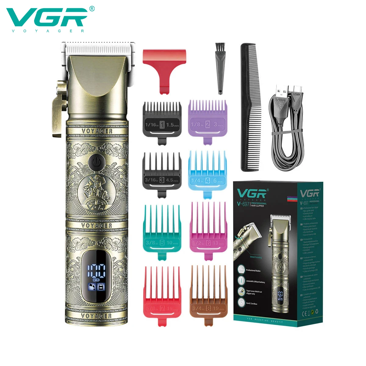 VGR 697 Metal Retro Hair Clipper Deep Cleaning Hair Trimmer Multi functional Men's Shaving Set Hair Salon Carving Electric Pushe