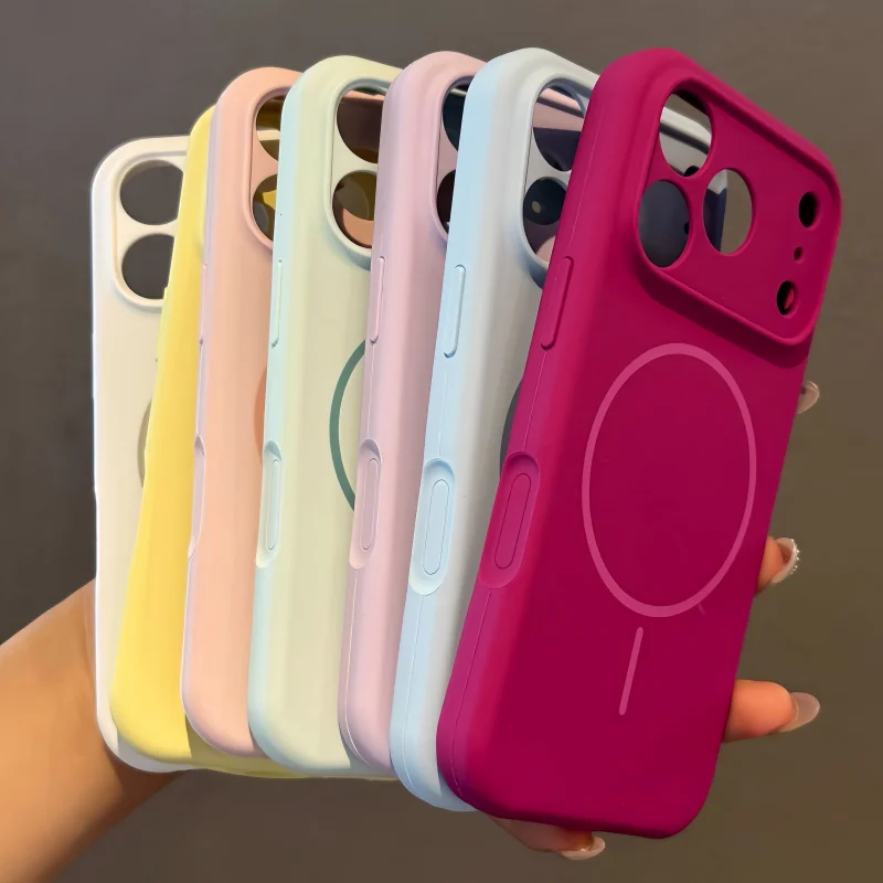 Funda de teléfono Original de silicona líquida de lujo para iPhone 17 Air 16 15 14 13 17 Pro Max Plus para Magsafe cubierta suave mate a prueba de golpes