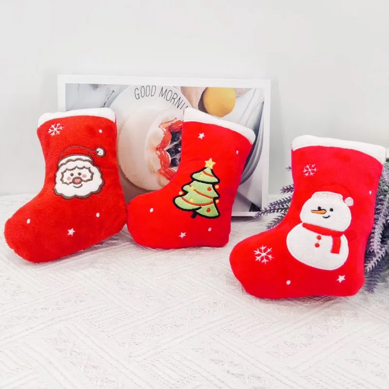 

Cute Christmas Pet Vocal Toy Teeth Grinding Plush Toy Pet Toy Stocking with Squeaker Dog Chew for Small Medium Large Dog
