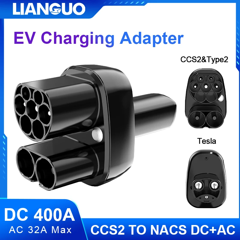 CCS2 إلى NACS EV مهايئ شاحن التيار المتناوب 32A تيار مستمر 400A CCS2 إلى تسلا شحن السيارات 500 فولت-1000 فولت تيار مستمر 110 فولت-250 فولت محول التيار المتردد لنموذج Y/S/3/X