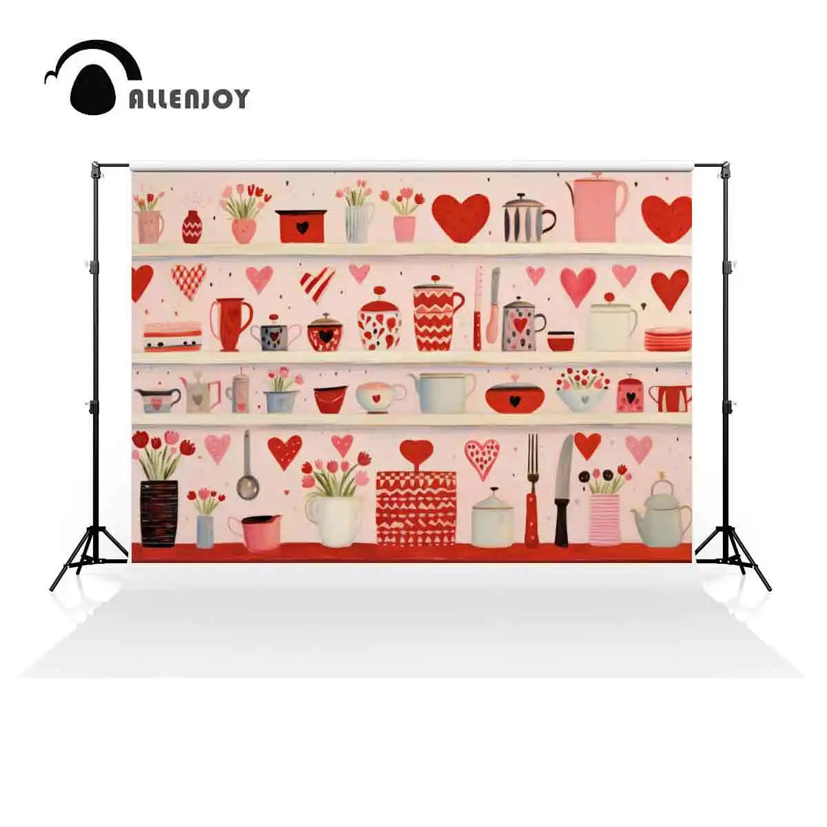 Allenjoy Watercolor Valentine's Day Kitchen Shelf Painting Backdrop