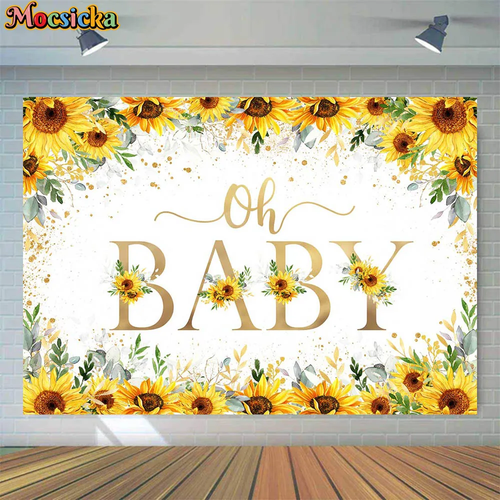 

Mocsicka Sunflower Oh Baby Shower Backdrops for Photography Child Birthday Party Photo Background Customized Banner Studio Props