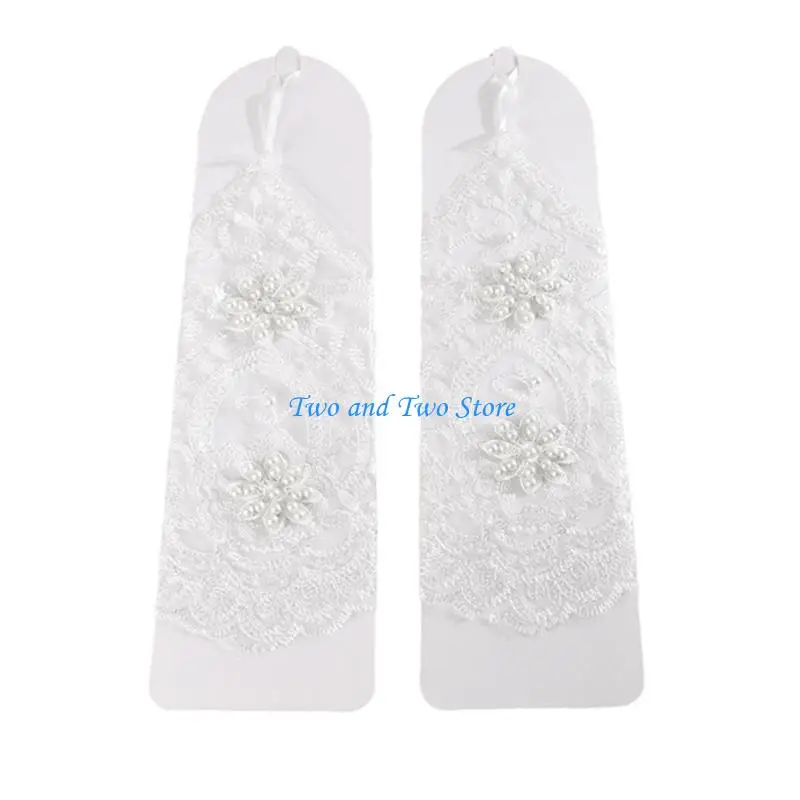 

HX6F Embroidery Flower Wedding Gloves Delicate Lace Bride Hand Gloves Fingerless Design Gloves Special Event Accessories