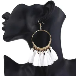 FSUNION 2025 New Fashion Tassel Earrings Ethnic Big Drop Bohemia Jewelry For Women Cotton Rope Fringe Long Dangle