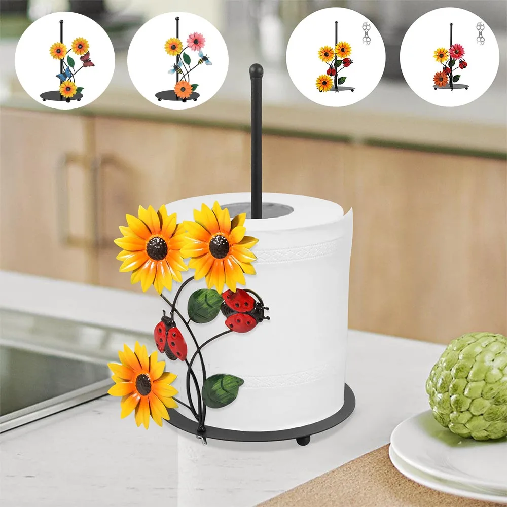 Kitchen Roll Paper Towel Rack Sunflower Paper Towel Holder Mental Standing Paper Holder Versatile Vintage Home Table Decor