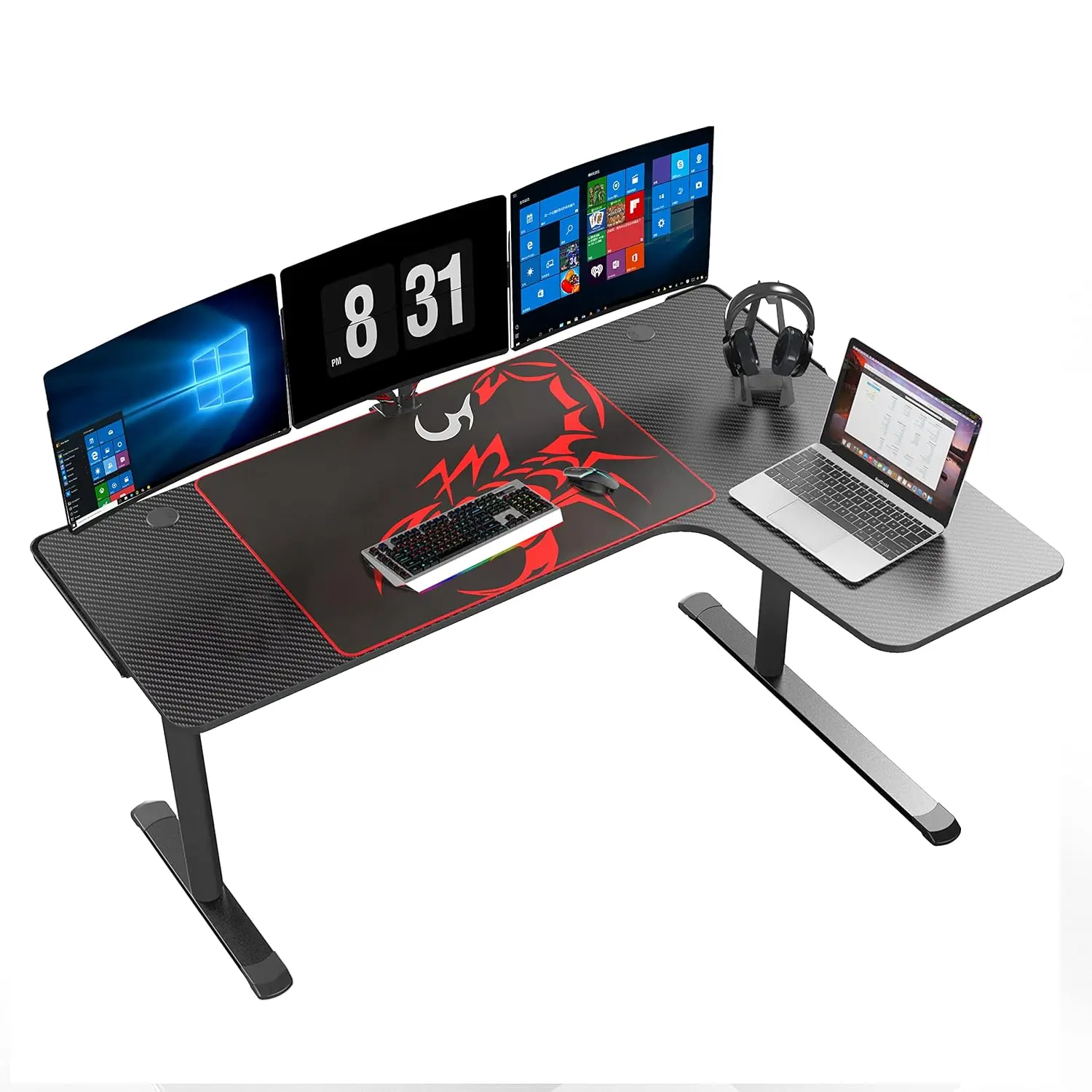 L-Shaped Gaming Desk, 60 Inch Right Corner Computer Workstation with Ergonomic Design, Black, Customized