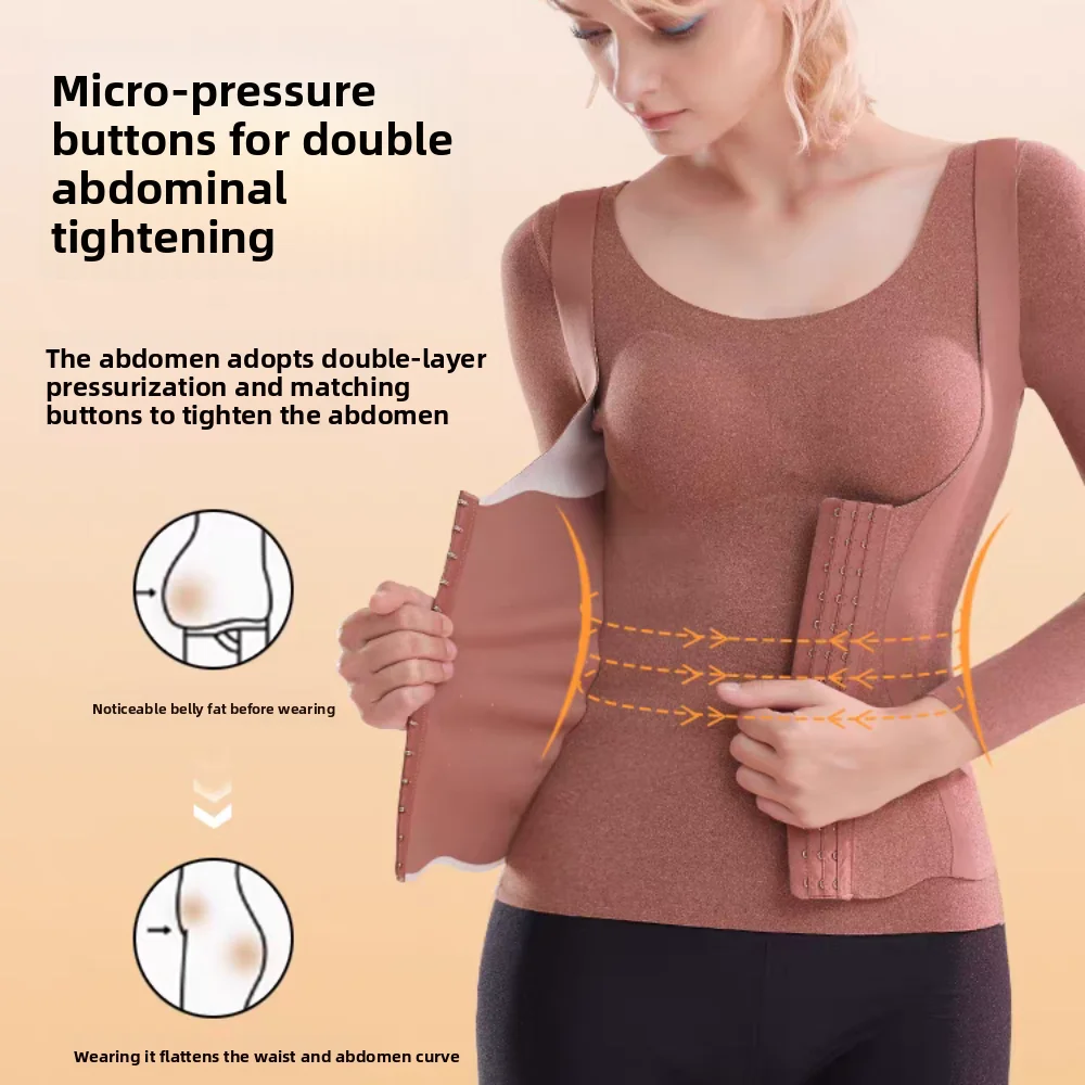 

Slimming Thermal Shapewear Body Shapers Belly Contracting Thermal Underwear Women Long Sleeves Velvet Tummy Control Top