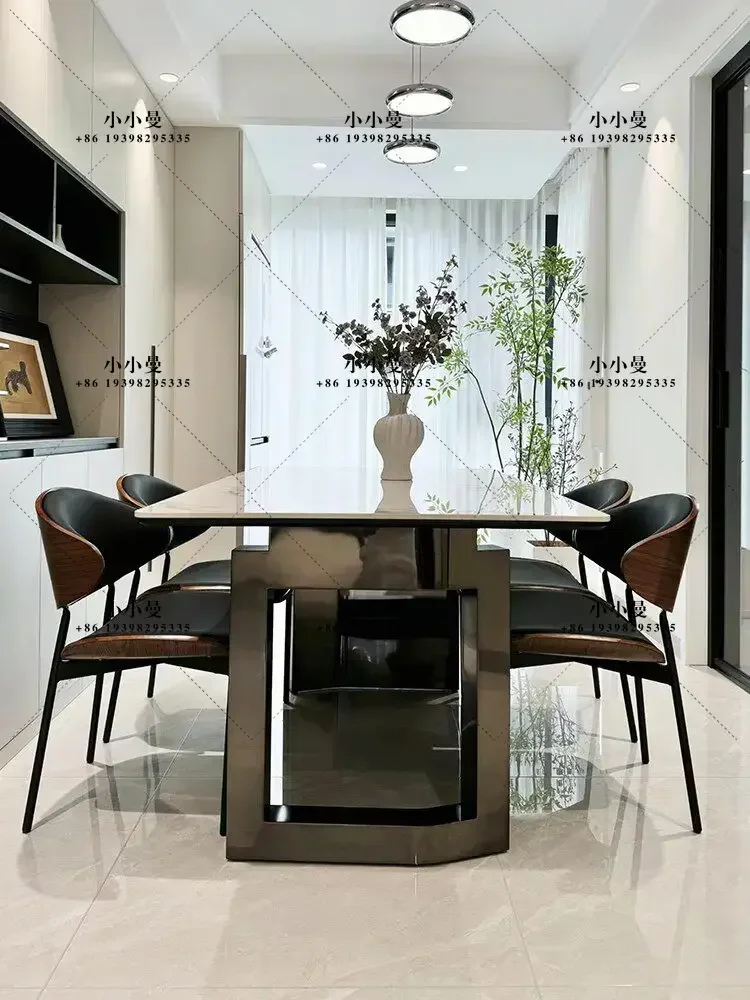 modern simple home rock slab dining table and chair combination Italian minimalist design full support rectangular dining table