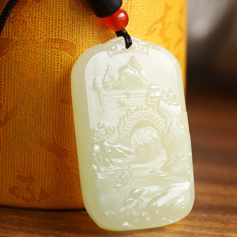 Jade Pendant Boutique Sapphire Landscape Pavilion Small Bridge Flowing Water Tag Pendant