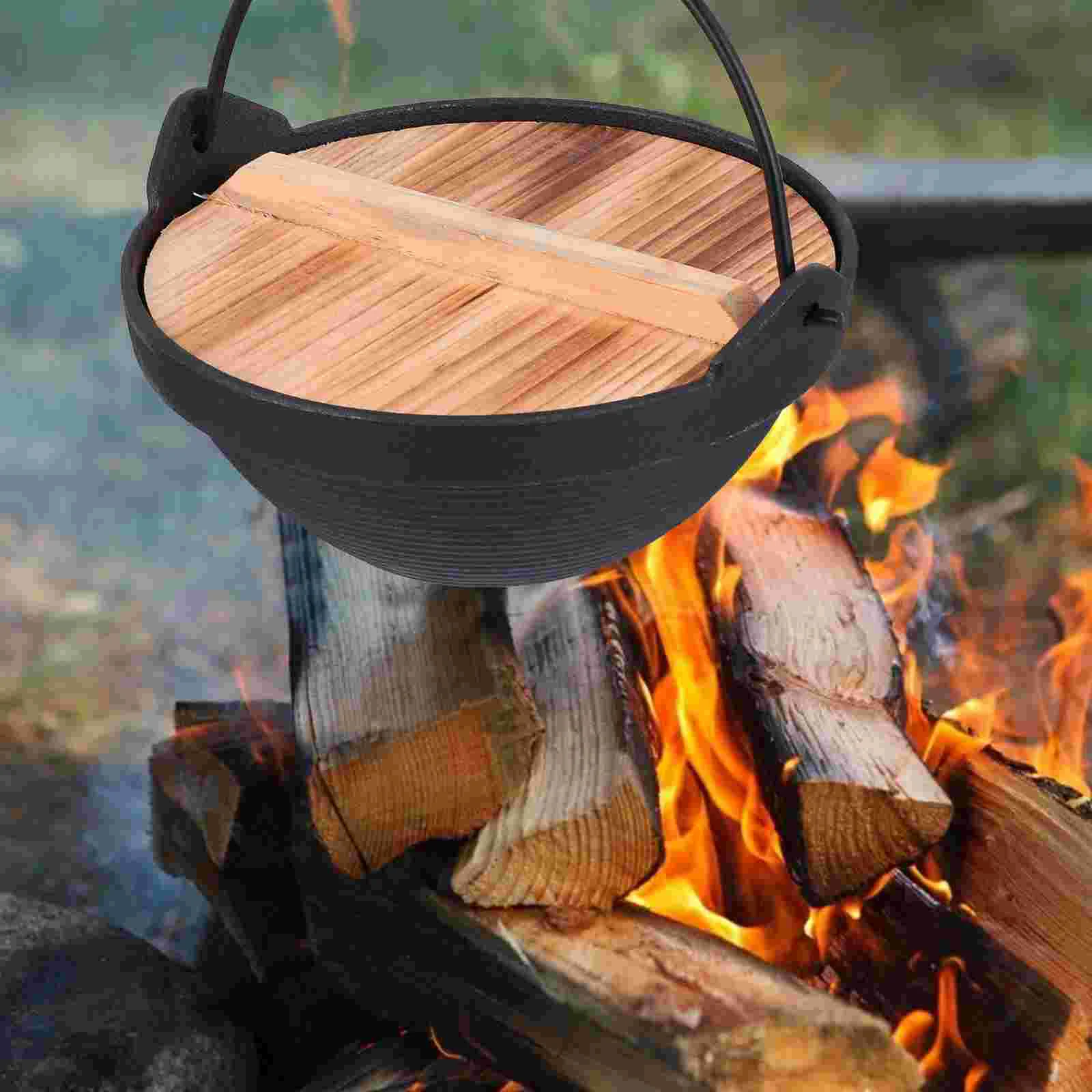 Pot Backpacking Cookware Picnic Soup Hanging Wood Multifunctional Stockpot Camping Home