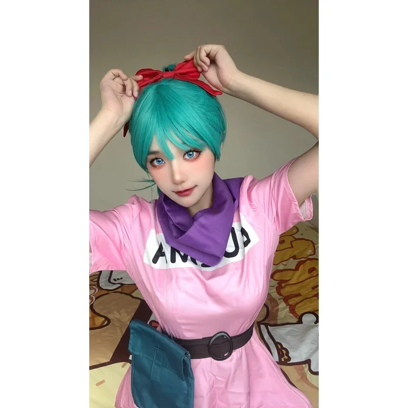 Disfraz de Anime Bulma, vestido rosa, uniforme Kawaii para niñas, conjunto completo de trajes para Halloween, Carnaval, fiesta de disfraces, mujeres adultas