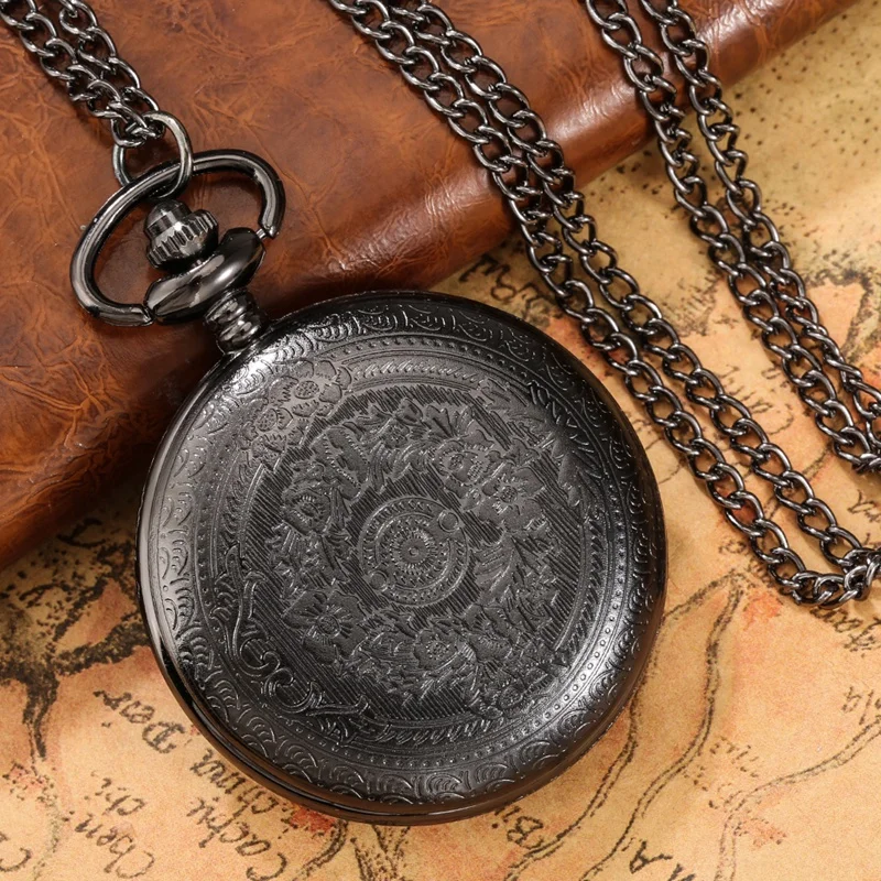 Vintage Pocket Watch Engraved Flower Shield Pattern Quartz Timepiece for Men Women Necklace Sweater Chain Reloj De Bolsillo Gift