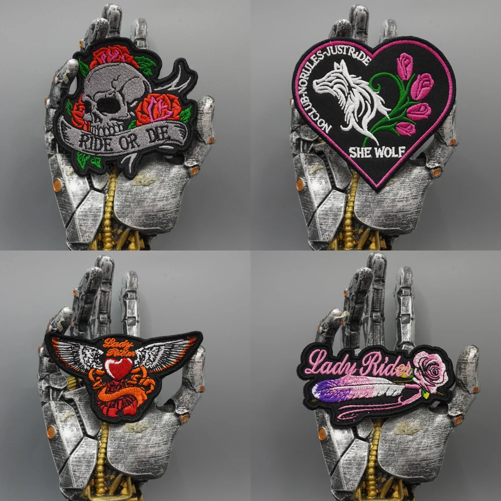 LADY RIDER Gestickter Aufnäher, Applikation zum Aufnähen, Punk-Biker-Band-Rock-Kleidungsetikett, Klettverschluss oder zum Aufbügeln, anpassbar – Detail 1