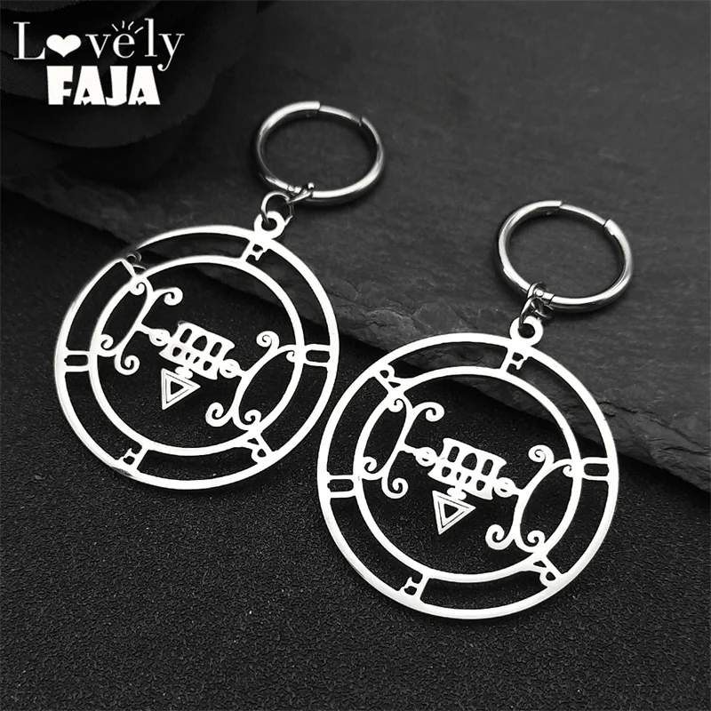 Sigeal Sigil De Lucifer Stainless Steel Satan Hoop Earrings FURFUR Lazer Key Baphomet Stamp Dangle Earring Party Jewelry Gift