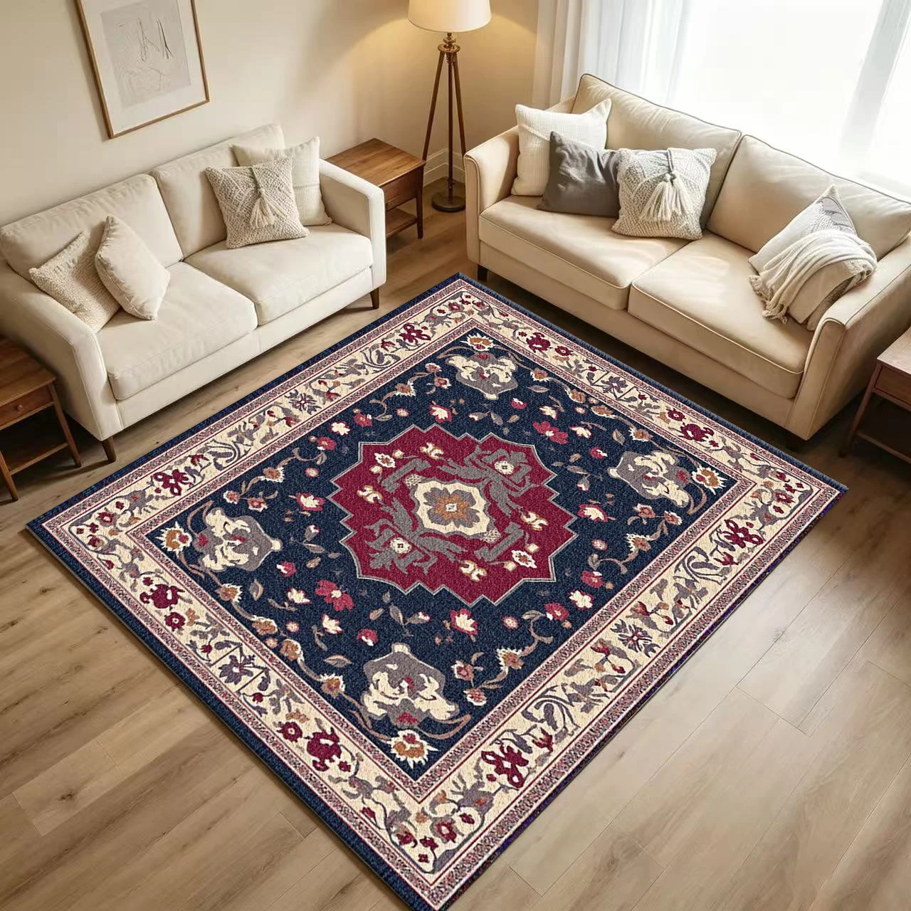 Vintage Oriental Medallion Floral Carpet Flooring Traditional Retro Pattern Printed Floor Rug for Indoor Household Home Ornament