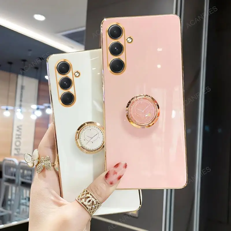 Luxury Plating Ring Holder Stand Case For Samsung Galaxy A54 A34 A24 A14 A25 A74 4g 5g A04s Silicone Back Cover A 54 34 24 14