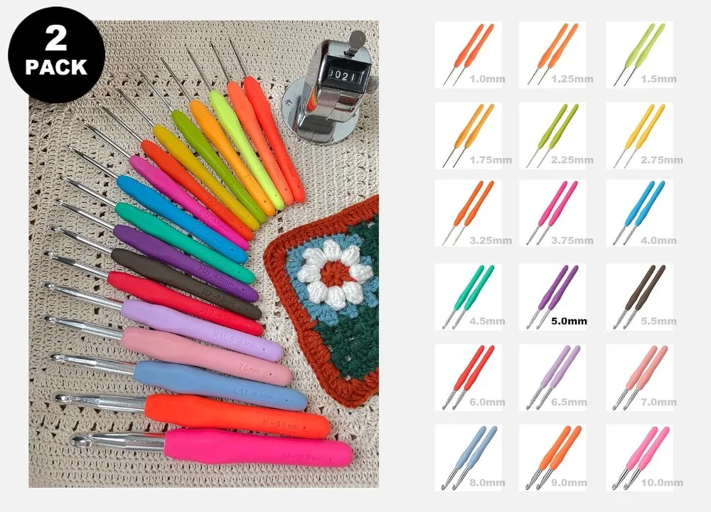 2Pcs Size H / 5.0mm Crochet Hooks, Ergonomic Extra Long Smooth Comfortable for Arthritis and Beginners view 6