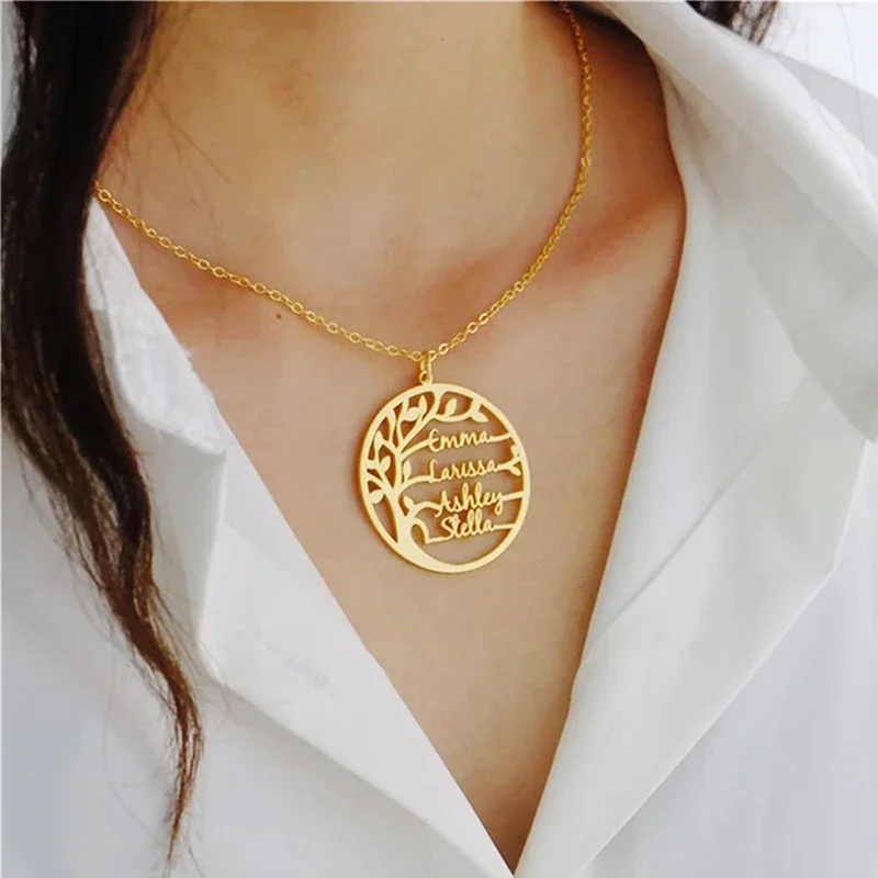 

Custom Tree of Life Pendant Necklaces for Women Stainless Steel Jewelry Personalised Mom with Kids Name Necklace Christmas Gifts