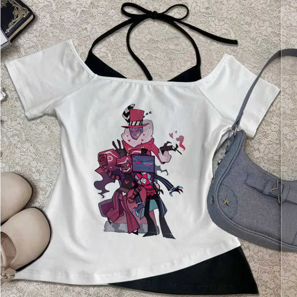 Hazbin Hotel crop top female 2000s summer vintage funny dollette t shirt goth party harajuku scene  cheap