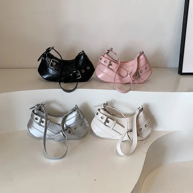 القوطية الشرير Y2K حقائب كتف للنساء موضة بولي Leather جلد السيدات تحت الإبط حقيبة تصميم خمر حقائب اليد النسائية محفظة صغيرة