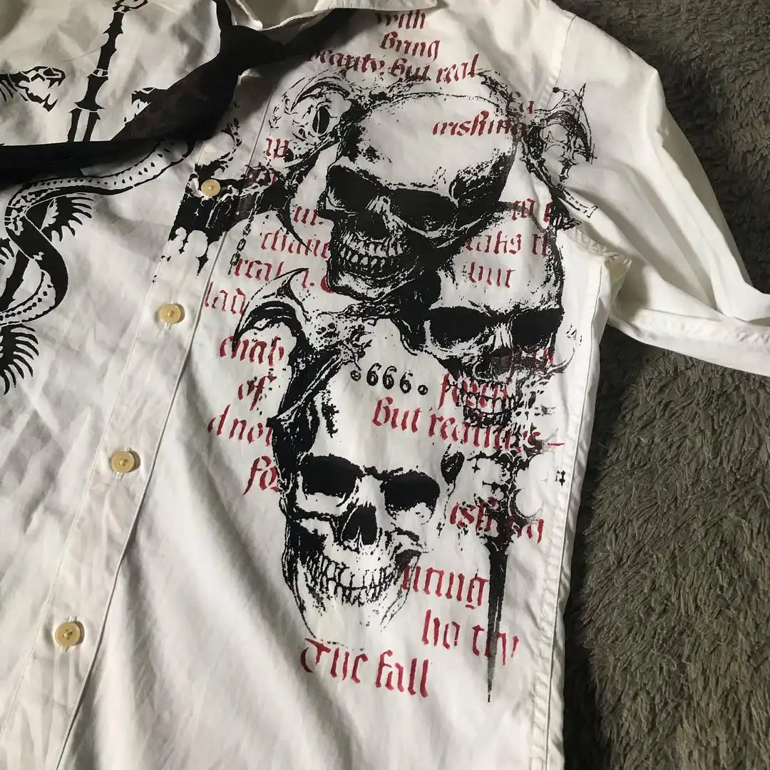 

Y2K винтажная готическая белая рубашка с длинными рукавами, футболка в стиле Харадзюку, мужская футболка с черепом и Святым письмом, модные топы