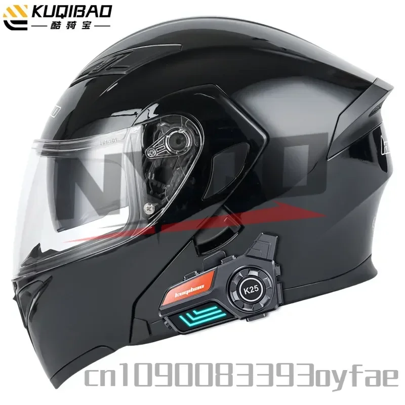 

KUQIBAO мотоциклетный шлем с откидной крышкой, Bluetooth, двойной объектив, анфас, шлем, сертификация DOT, Casco Moto, мотокросс