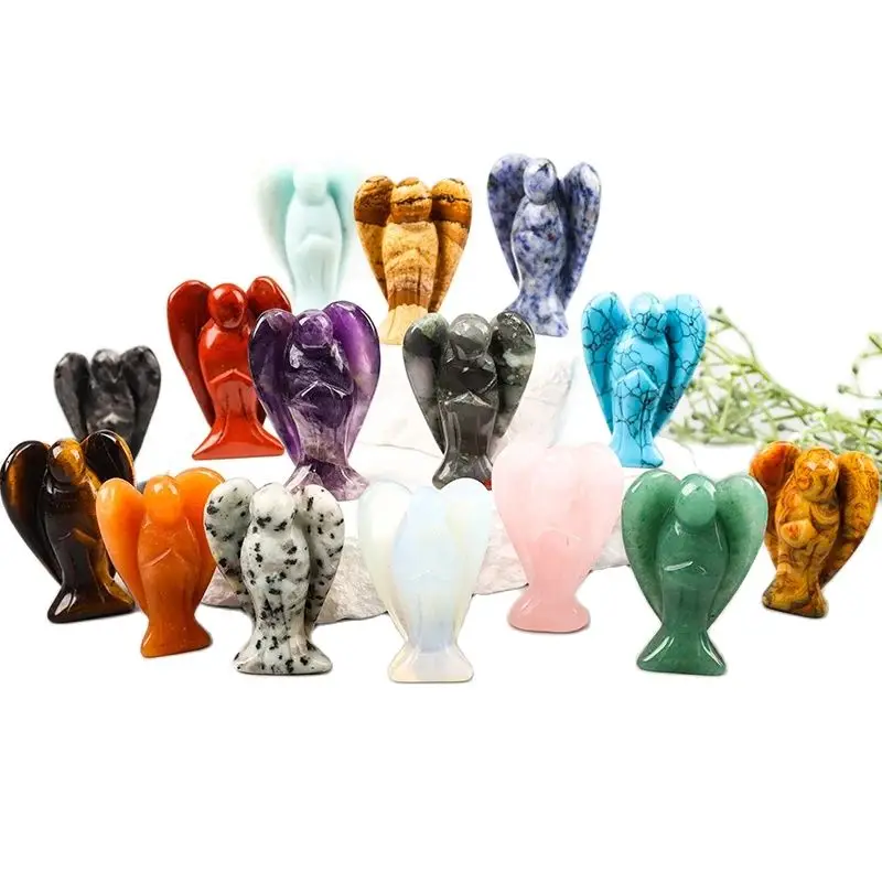 Figurine d'ange en pierre naturelle sculptée à la main, mini artisanat en cristal, pierre précieuse de Jade noir, guérison, décoration de la maison, 1.5 pouces