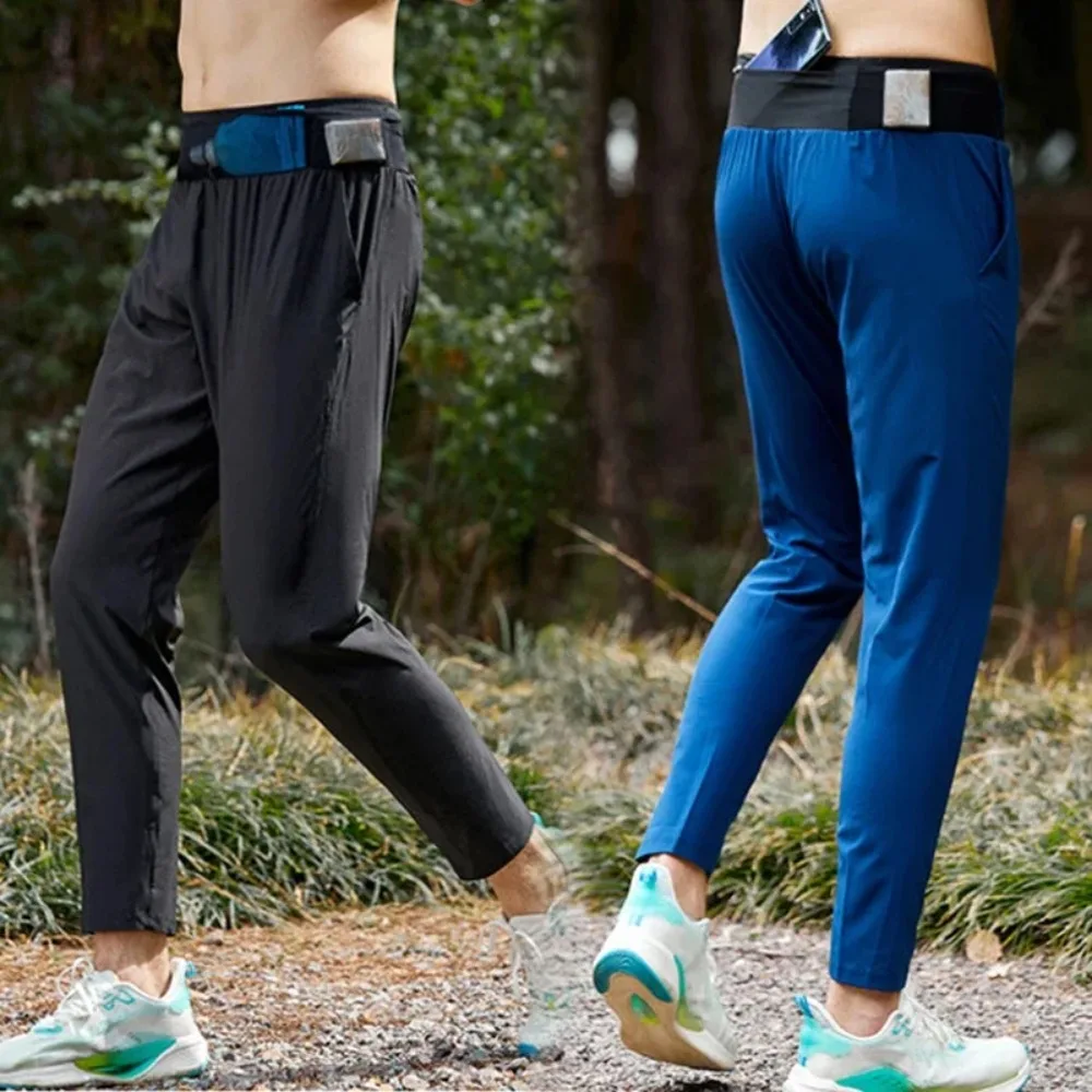 

Lightweight Quick Dry Ice Silk Marathon Running Pants with Around Waist Pack Breathable Workout Fitness Jogging Sport Trousers