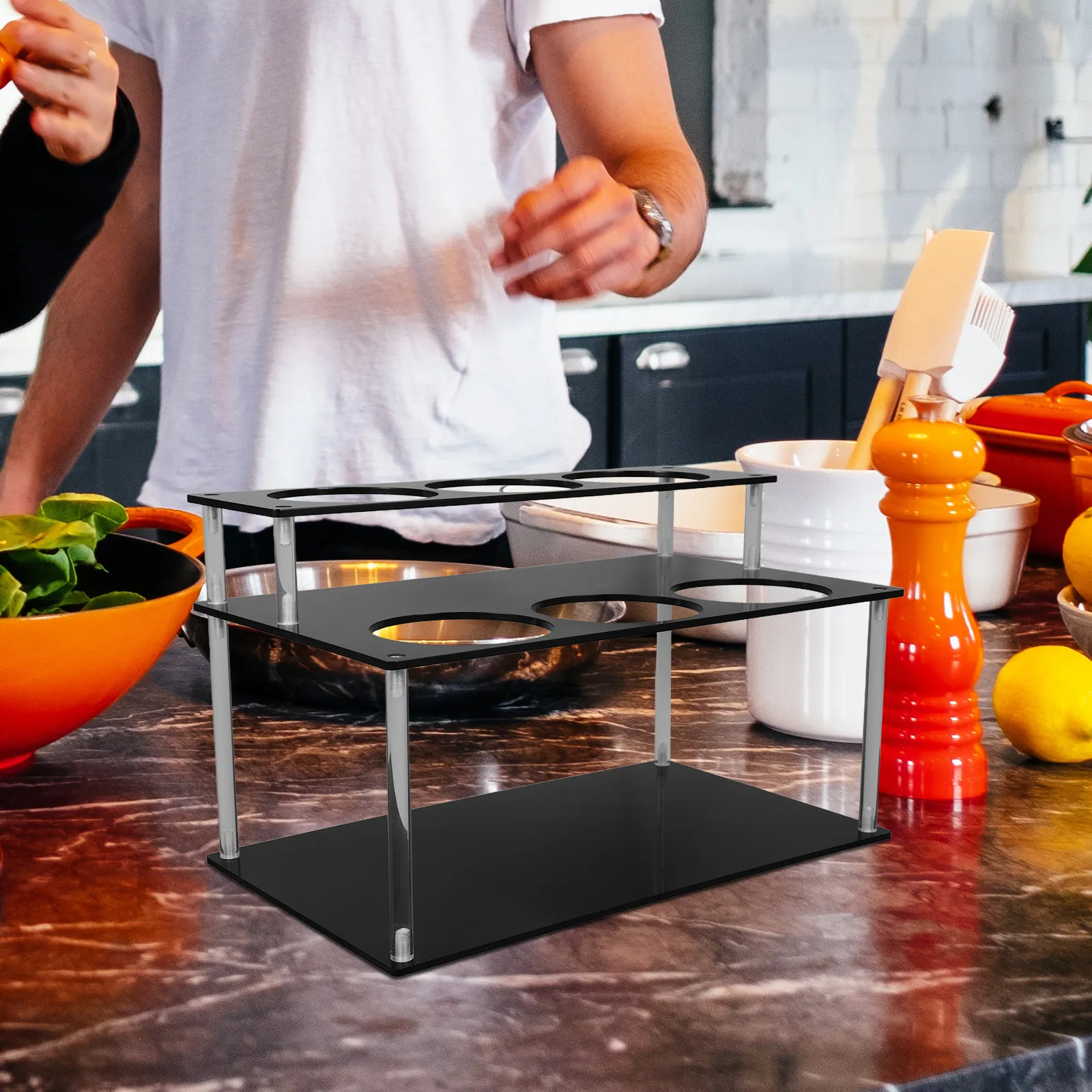 

Органайзер для сиропов из акрила, 2-уровневая подставка для кухонной столешницы, для кофейных сиропов, приправ, вина, для аккуратной демонстрации