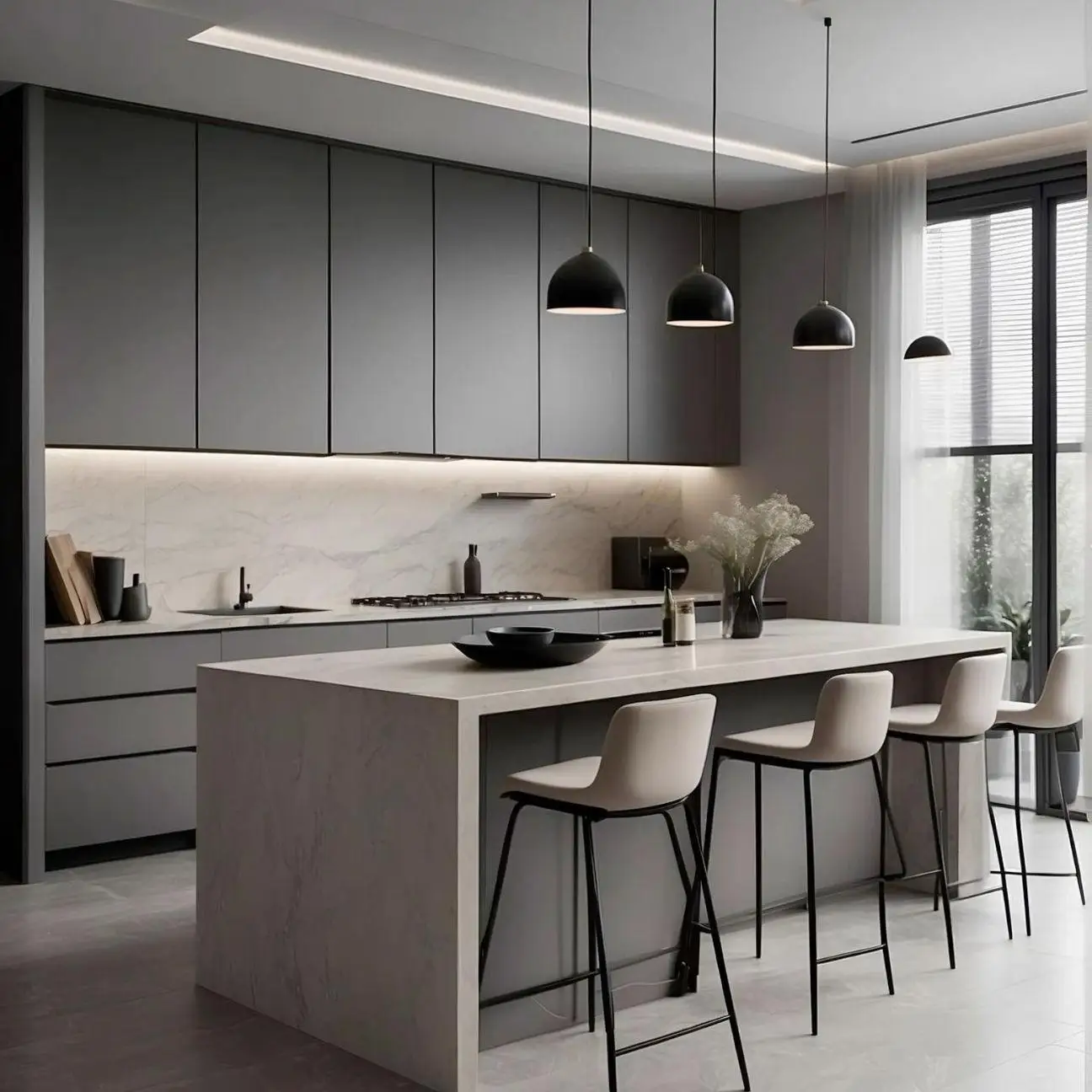 Apartment Project Modern Minimalist Kitchen Cabinet with Glass Door Wholesale Price Wooden Cupboard Plywood Kitchen Cabinet Set