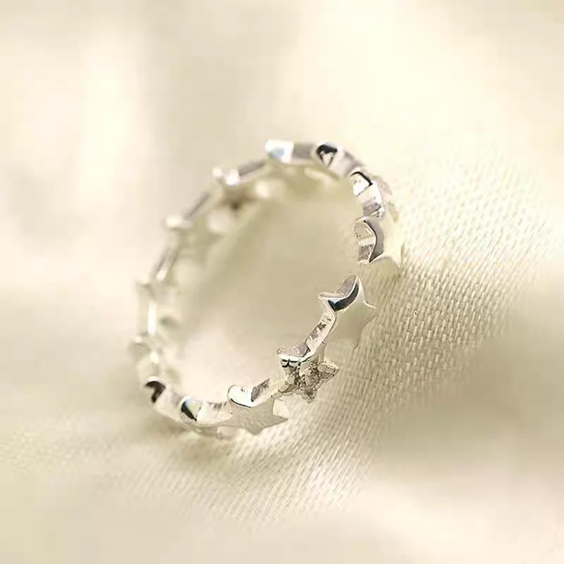 925 Silver Star Ring Korean Version Fashionable Simple Exquisite Zirconia Jewelry Gift Elegant Finger Ring for Women