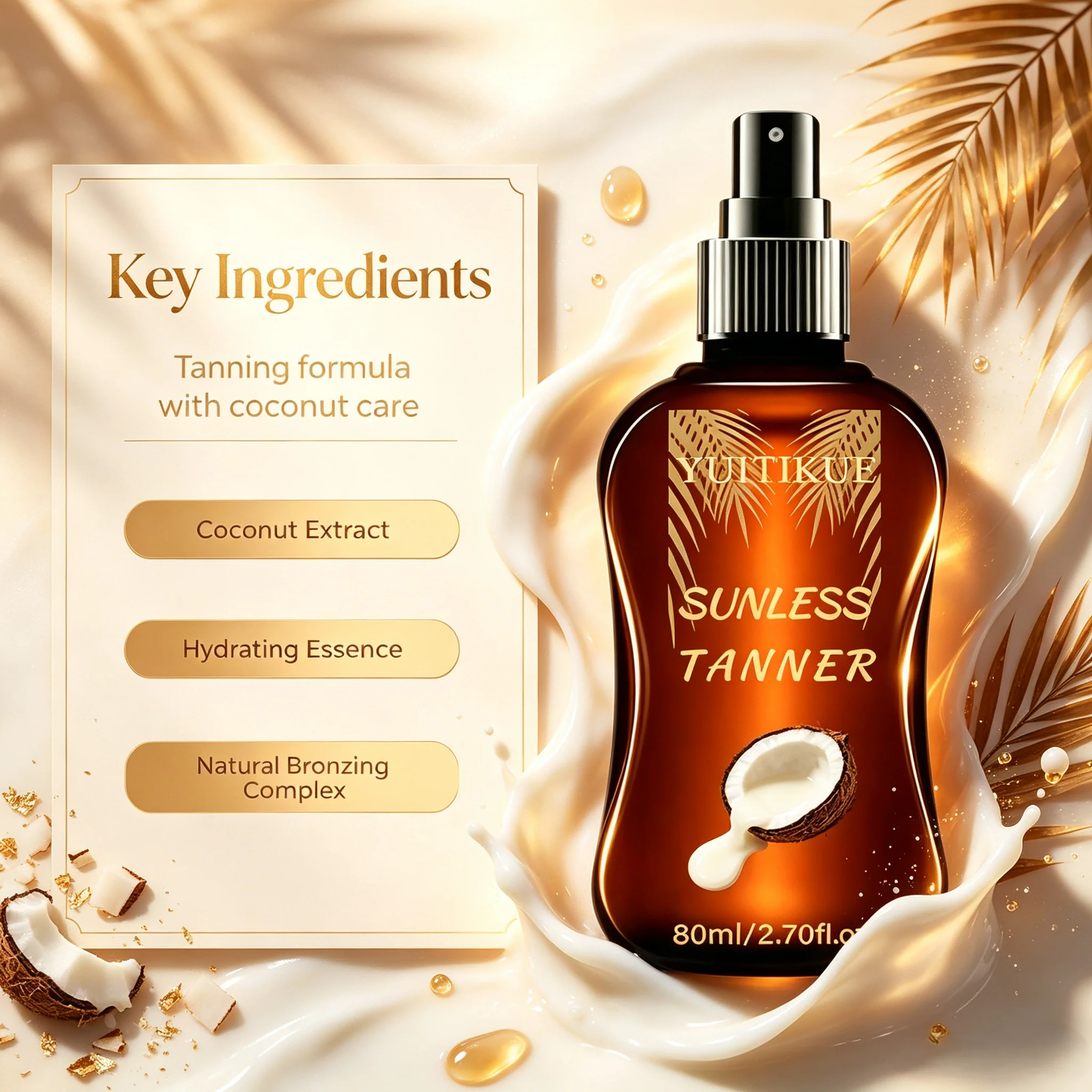 Coconut Sunless Tanner Spray Self‑Tanning Body Mist Moisturizing Formula Create Natural Golden Bronze Skin No Sun Needed