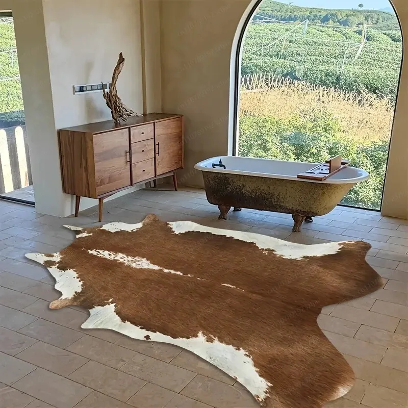 Temu Amazon Cross Border Stock Faux Cowhide Suede Bottom High Quality for Living Room Bedroom Home Mat Rug
