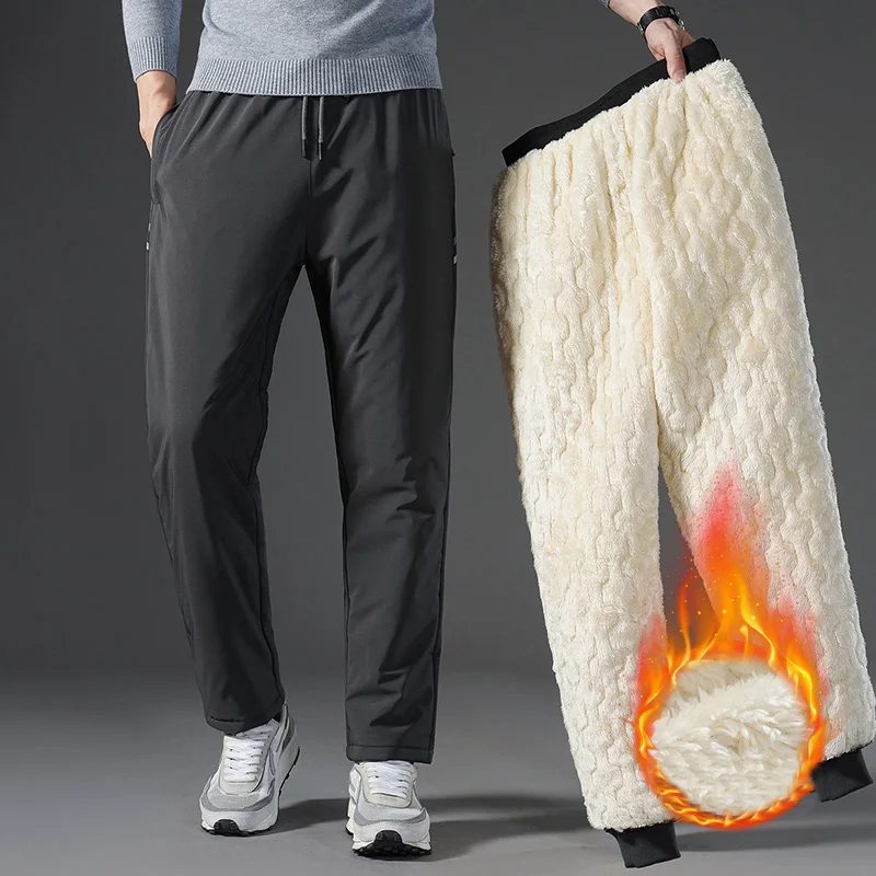 

7XL Fleece Lined Pants Men Plus Size Thick Warm Winter Pants Loose Joggers Sportswear Black Grey Casual Drawstring Pants