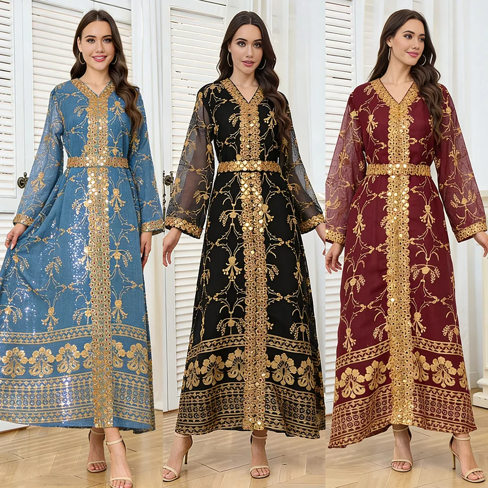 

Women Dress Abaya Eid Muslim Party Dresses Morocco Embroidery Abayas Jalabiya Islam Vestidos Arab Long Robe Ramadan Dubai Kaftan