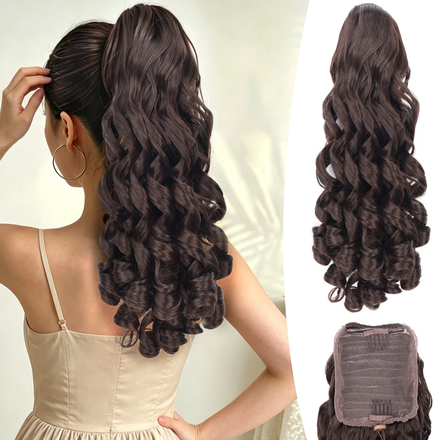 Synthetic Ponytail Extensions Loose Curl Drawstring Ponytail Hair 16inch for Women Ladies Daily Party Holiday