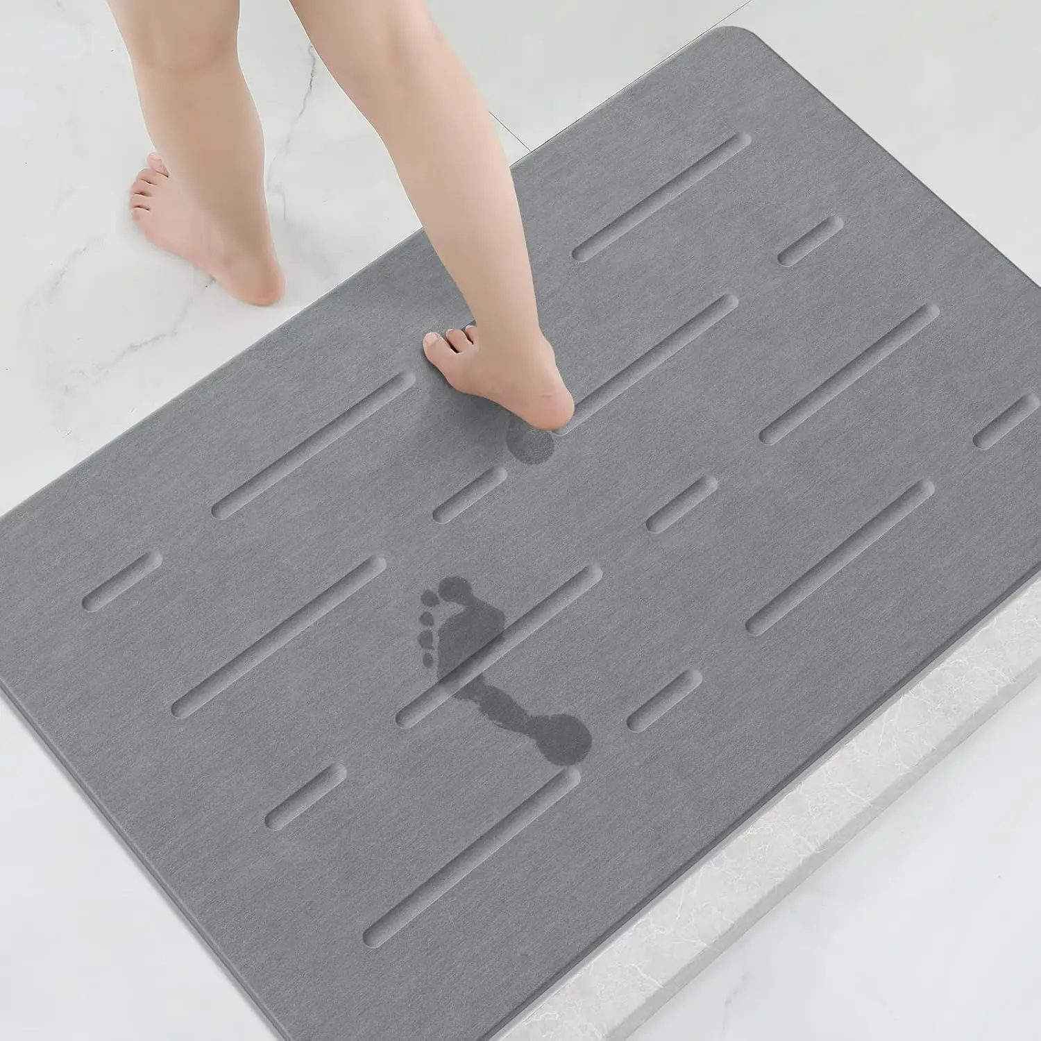 

Large Stone Bath Mat, 32x20 Diatomaceous Earth Quick Dry Absorbing Non-Slip Shower Mat Dark Grey