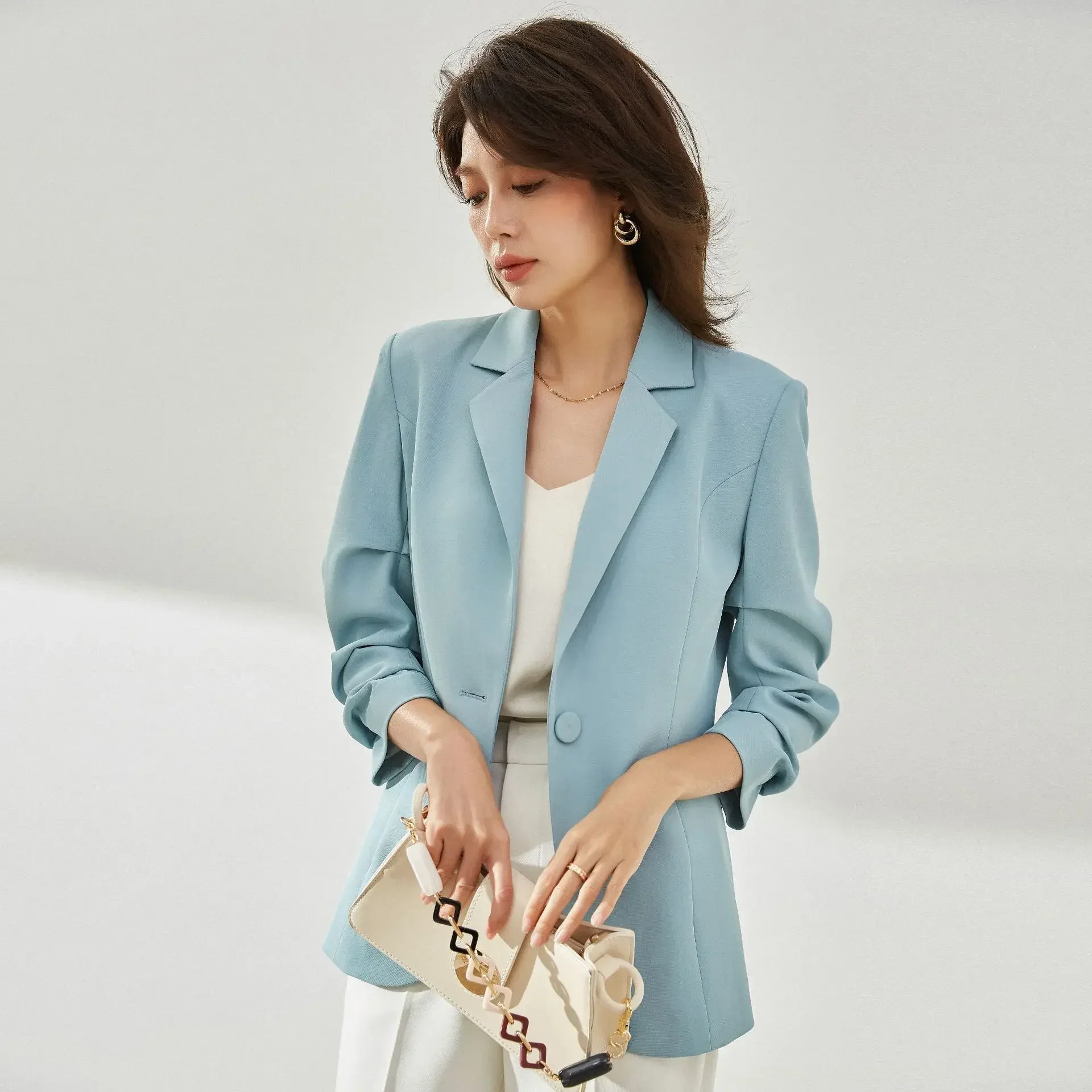 2024 New Summer and Autumn Women Fashion Blazer Single-breasted Jacket Office Coat Elegant Slim Coat Blazer Simple