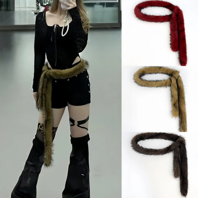 Ceinture de taille en peluche pour fille épicée, écharpe chaude en fourrure mignonne Y2K, Sexy, longue, fausse fourrure, accessoire de danse Punk, 180 cm, nouvelle collection