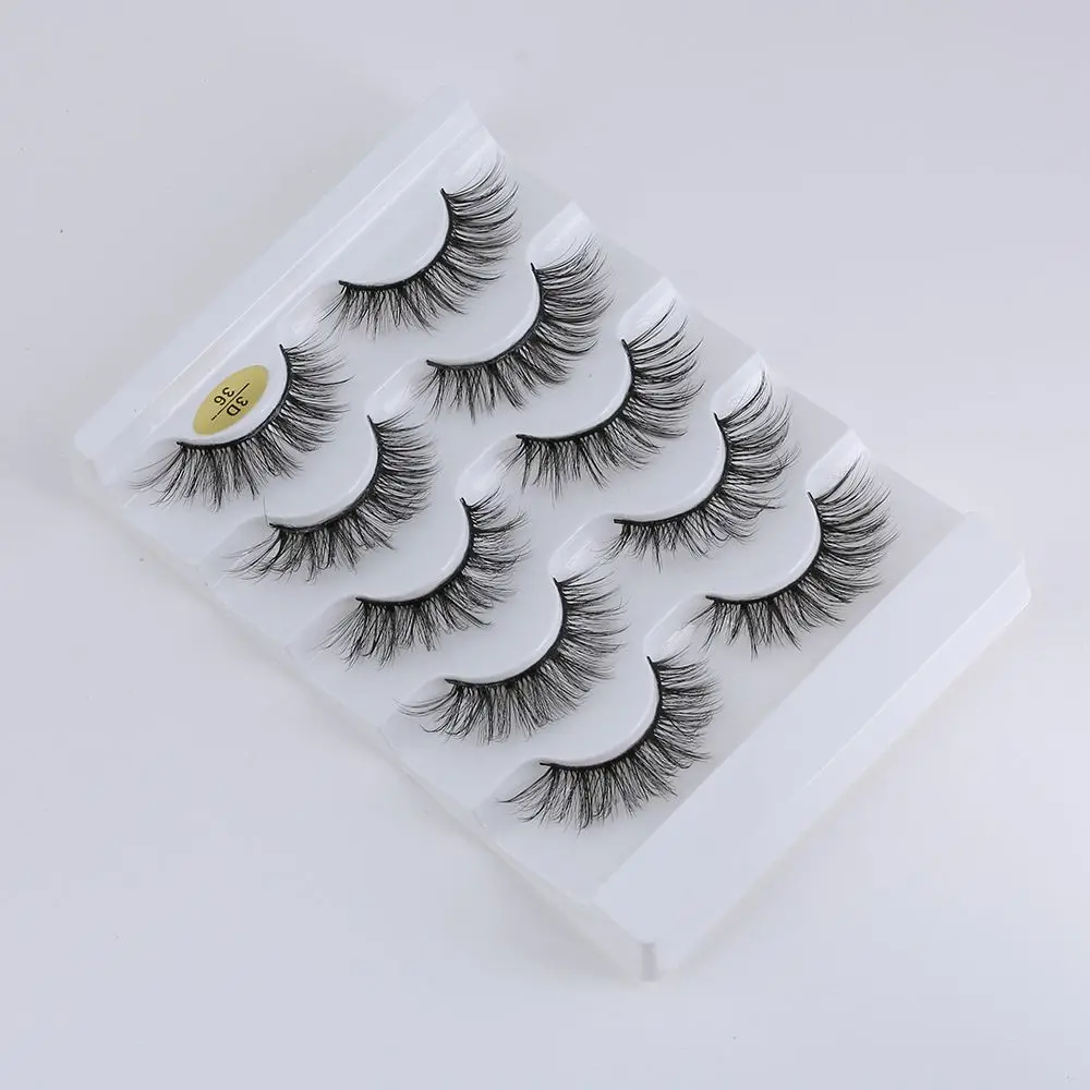 5 Pairs Handmade Fluffy Multilayers  Multi-styles Natural Long 3D Faux Mink Hair Criss-cross Eye Lash Extension False Eyelashes