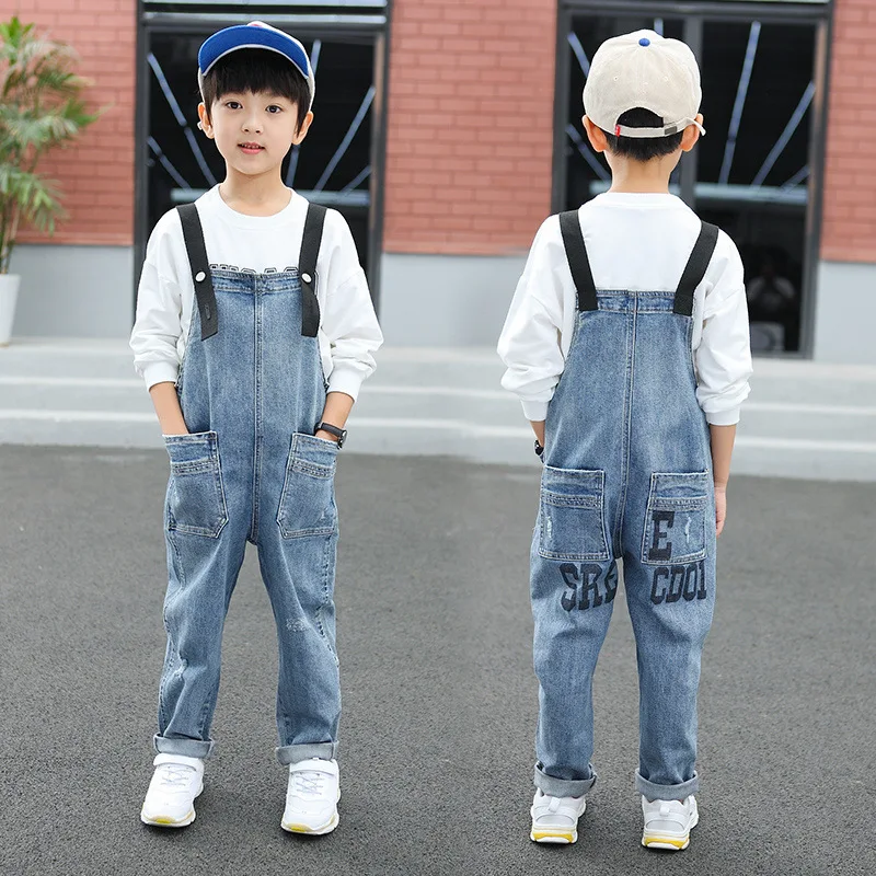 

Boys Solid Kids Jumpsuit Teenage Jeans New Boys Denim Overalls Spring Summer Children Clothing Casual Kids Suspender Trousers