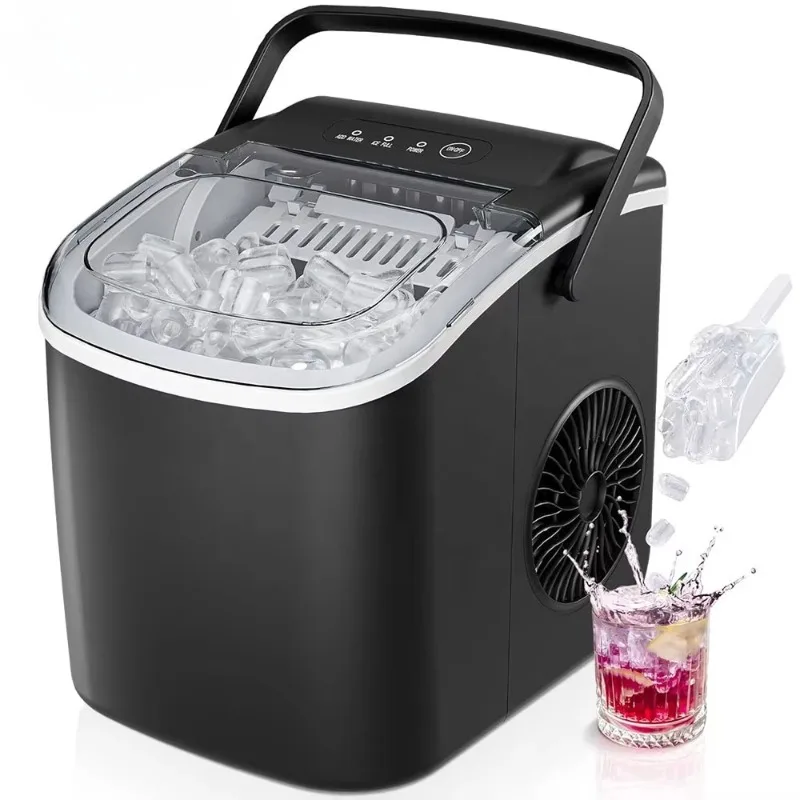 Portable Countertop Ice Maker Machine with Carry Handle Automatic Bullet Ice Cube Maker for Home Kitchen Bar Party RV Camping