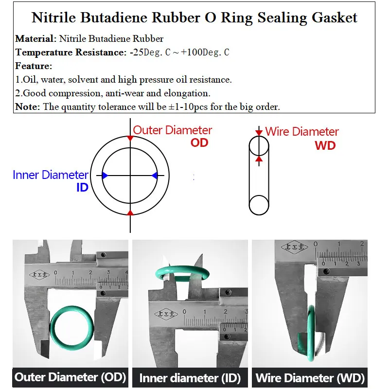 10pcs NBR O Ring Seal Gasket Thickness CS 2.4mm OD 6~190mm Nitrile Butadiene Rubber Spacer Oil Resistance Washer Round Shape