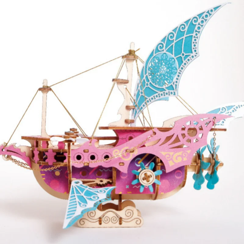 3D Wooden Fantasy Arabian Spaceship Steampunk Model Building Block Kits DIY Assembly Jigsaw Toy Gift for Kids Adults Gift