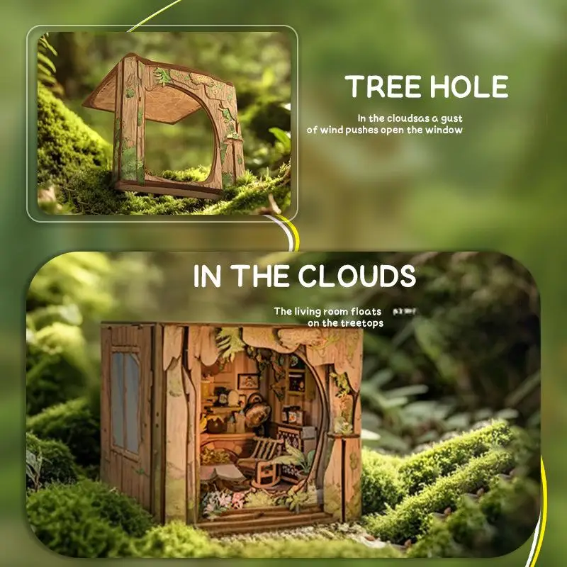 لغز بيت شجرة خشبية ثلاثية الأبعاد من OUZEY - مجموعة بناء تيدي بير كوخ DIY، هدية حرفية مصغرة لبيت الدمى للفتيات والمراهقات #2