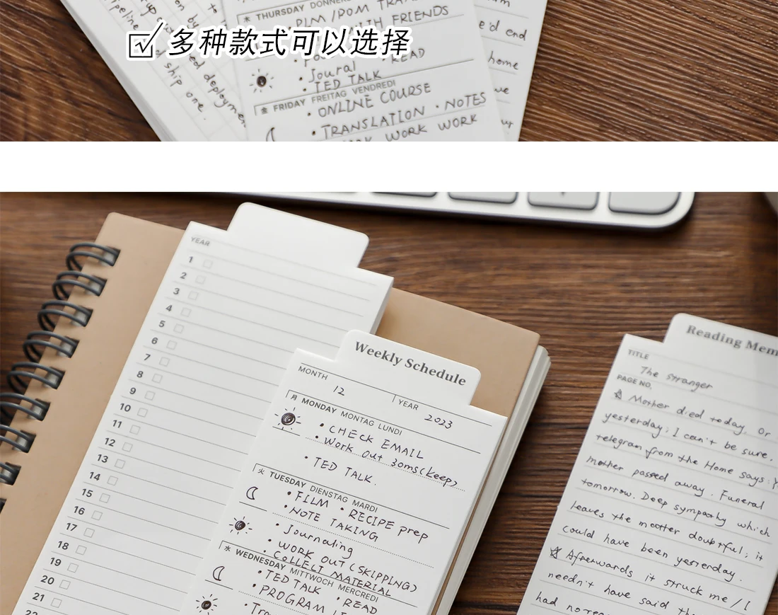 MINKYS 24-Blatt-Notizblöcke mit Kawaii-Lesezeichen, Papier, Wochenplaner, To-Do-Liste, Tagebuch, Besprechung, Notiz, Paperlaria-Briefpapier – Detail 8