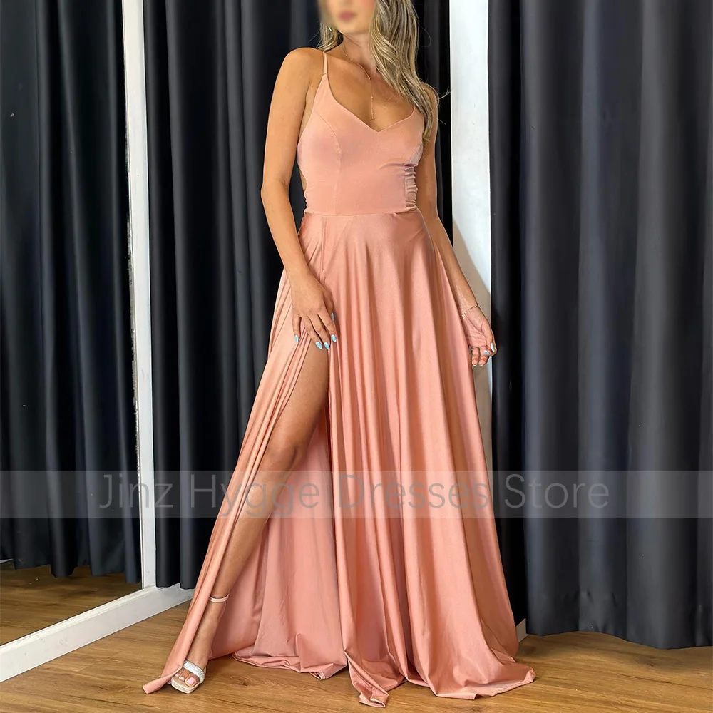 Turkusowe sukienki na studniówkę Spandex Spaghetti Straps A Line Sexy Prom Gowns for Women 2025 V Neck Split Backless Simple Evening Dress