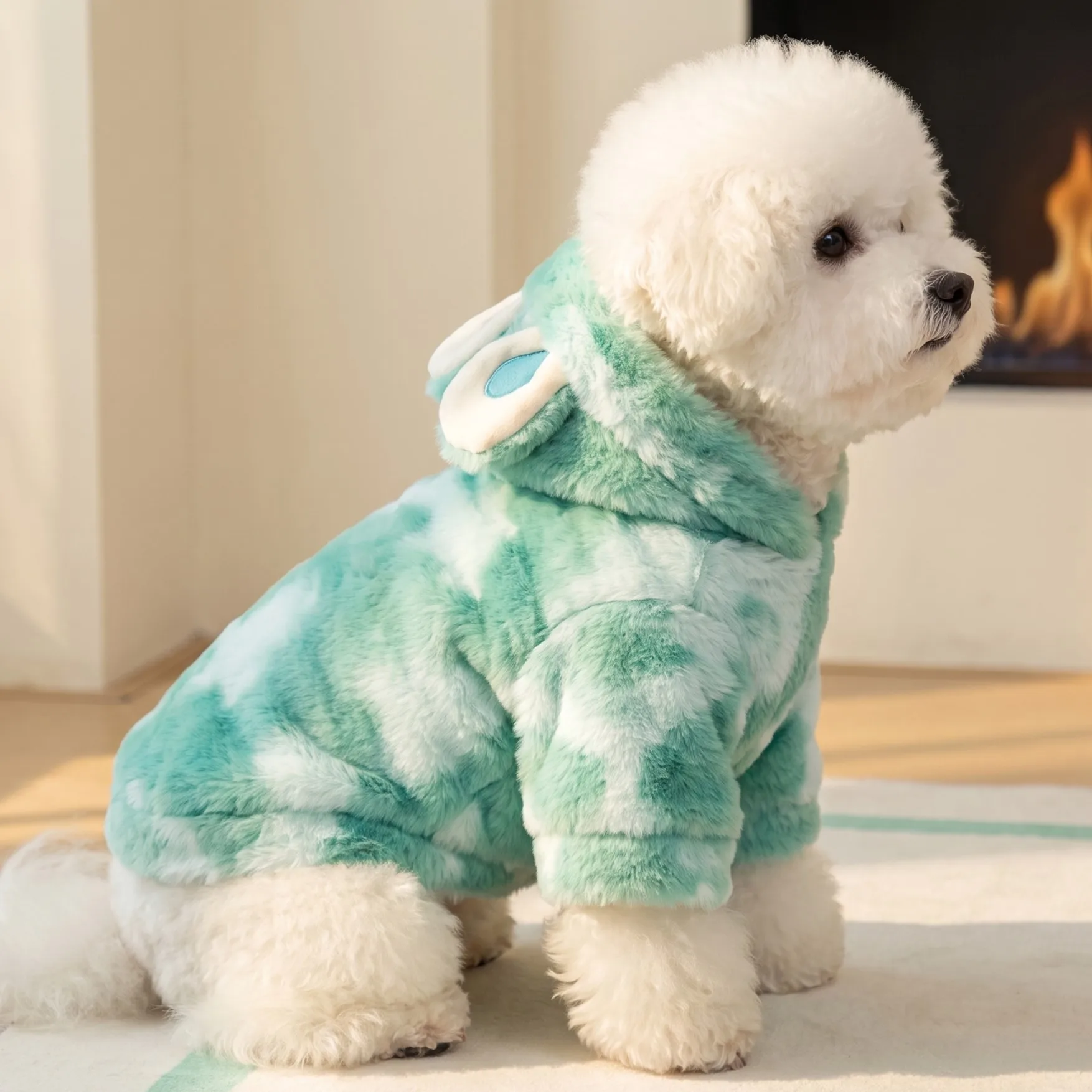 1 Haustier-Hundekapuzenpullover, Plüsch-Cartoon-förmiger Haustier-Kapuzenpullover, Winterdicker Haustier-Kapuzenpullover