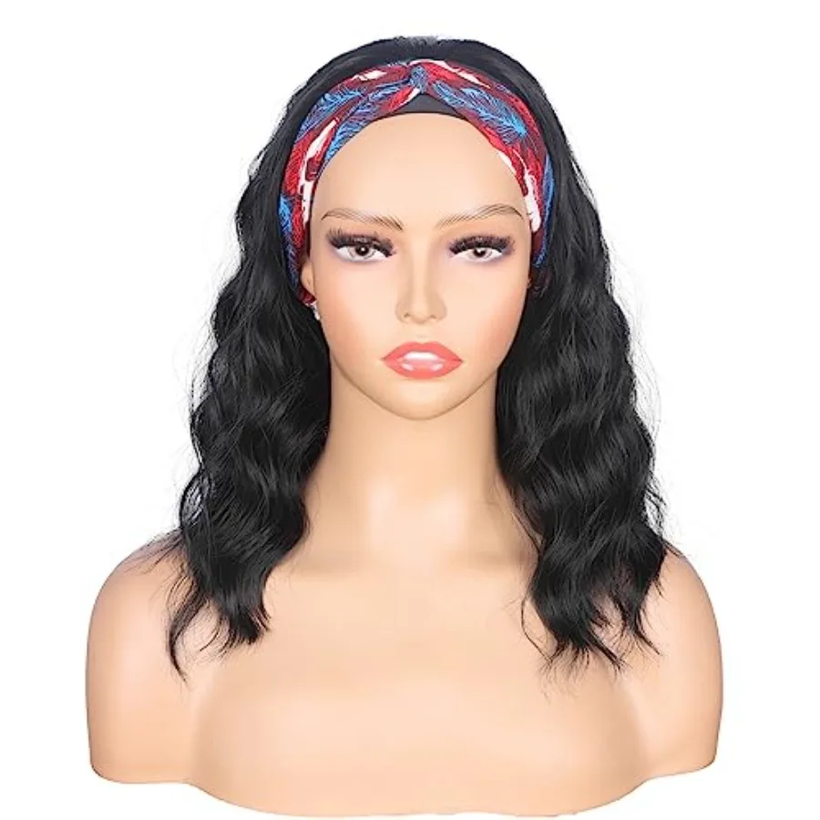 

Black Wavy Headband Wig For Black Women Curly Half Wigs With Headband Attached Synthetic Wrap Wigs For Daily Use Black