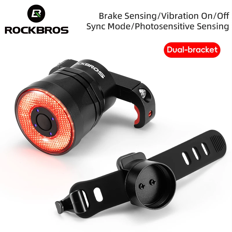 ROCKBROS Bicycle Rear Light Smart Brake Vibration Light Sensing Bike Taillight Type-C Synchronized MTB Road Cycling Tail Light